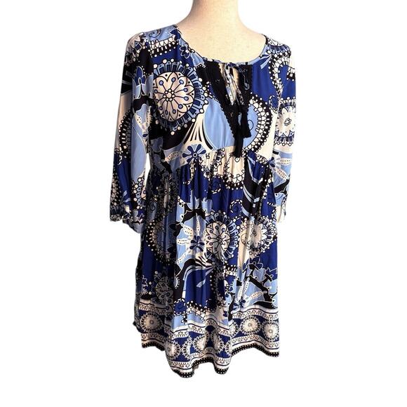 Crown and Ivy Tunic Dress size XS Blue White Black Rayon - Picture 3 of 7